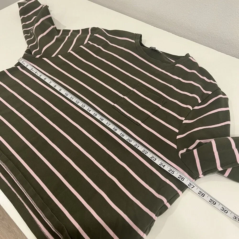 J.Crew Classic Mariner Cloth T-Shirt Womens Green Stripe Long Wide Sleeve 3X